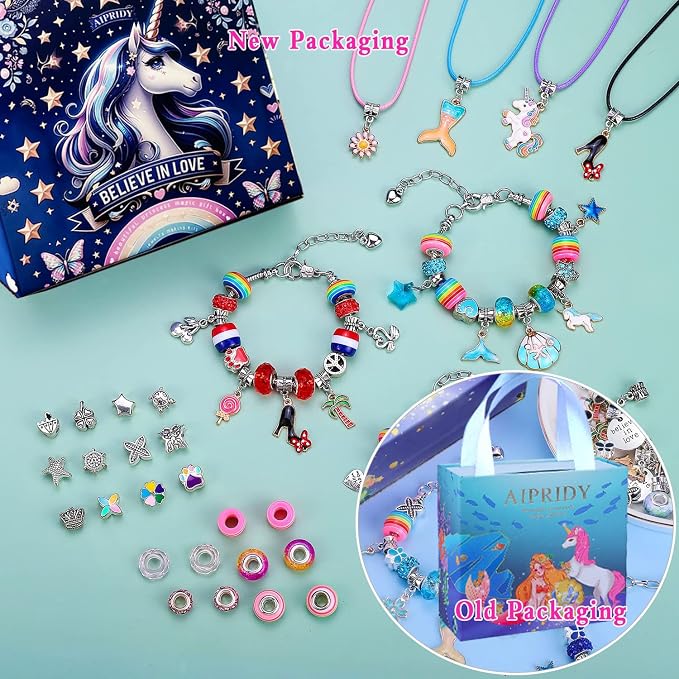 AIPRIDY Charm Bracelet Making Kit, Unicorn Mermaid Crafts Gifts Set Can - Image 2