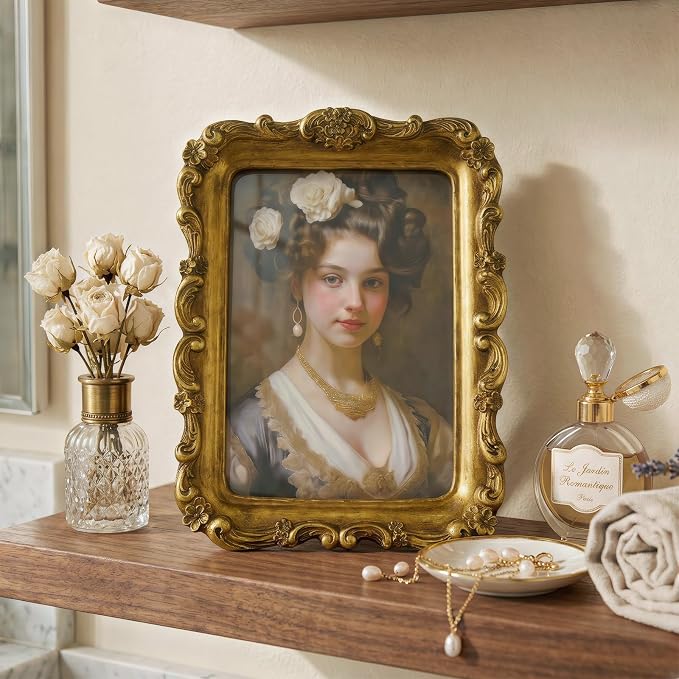 Cuspin Vintage Picture Frame 6x8 Gold Frames, Ornate Floral Resin Photo Frame - Image 2