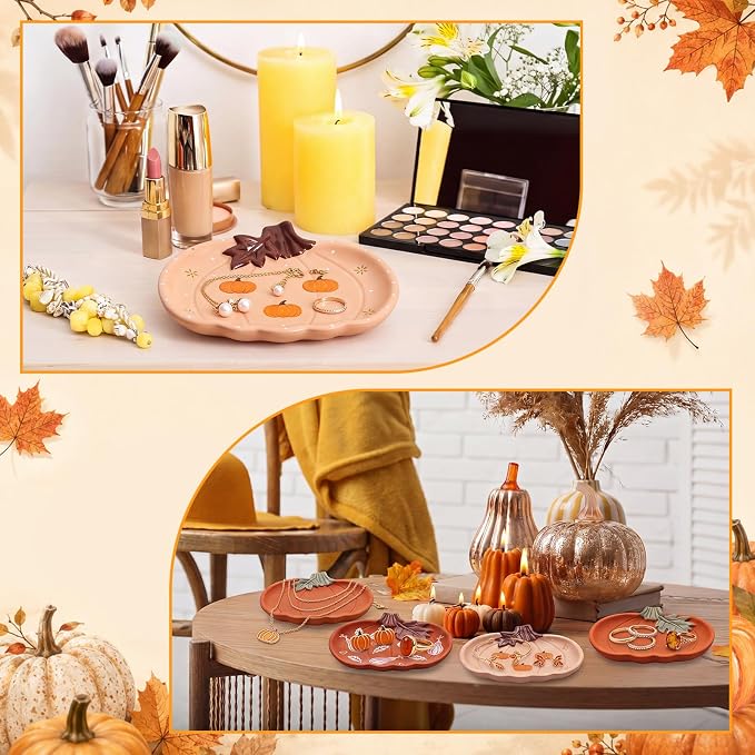 MotiMind 4 Set Ceramics to Paint Pumpkin Jewelry Tray Ready to Paint Your Own - Image 4