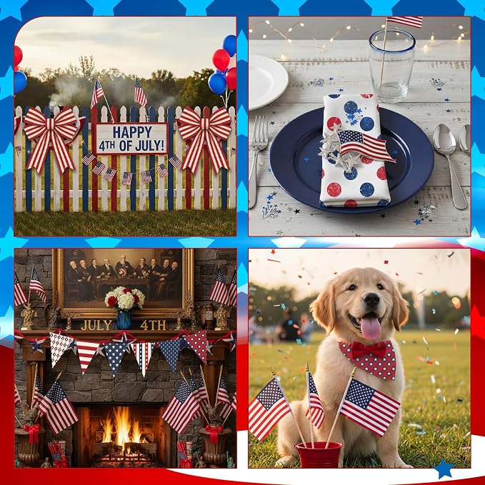 HunnmingRe 20 Pcs 10x10'' Patriotic Quilting Fabric Square Red White Blue - Image 6