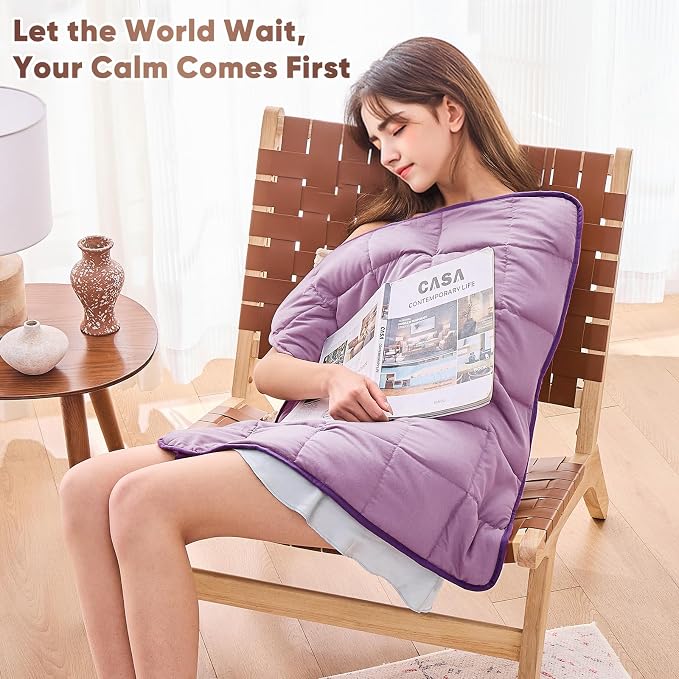 Purple Weighted Lap Blanket for Adults 7lbs, Portable Travel Weighted Blankets - Image 2