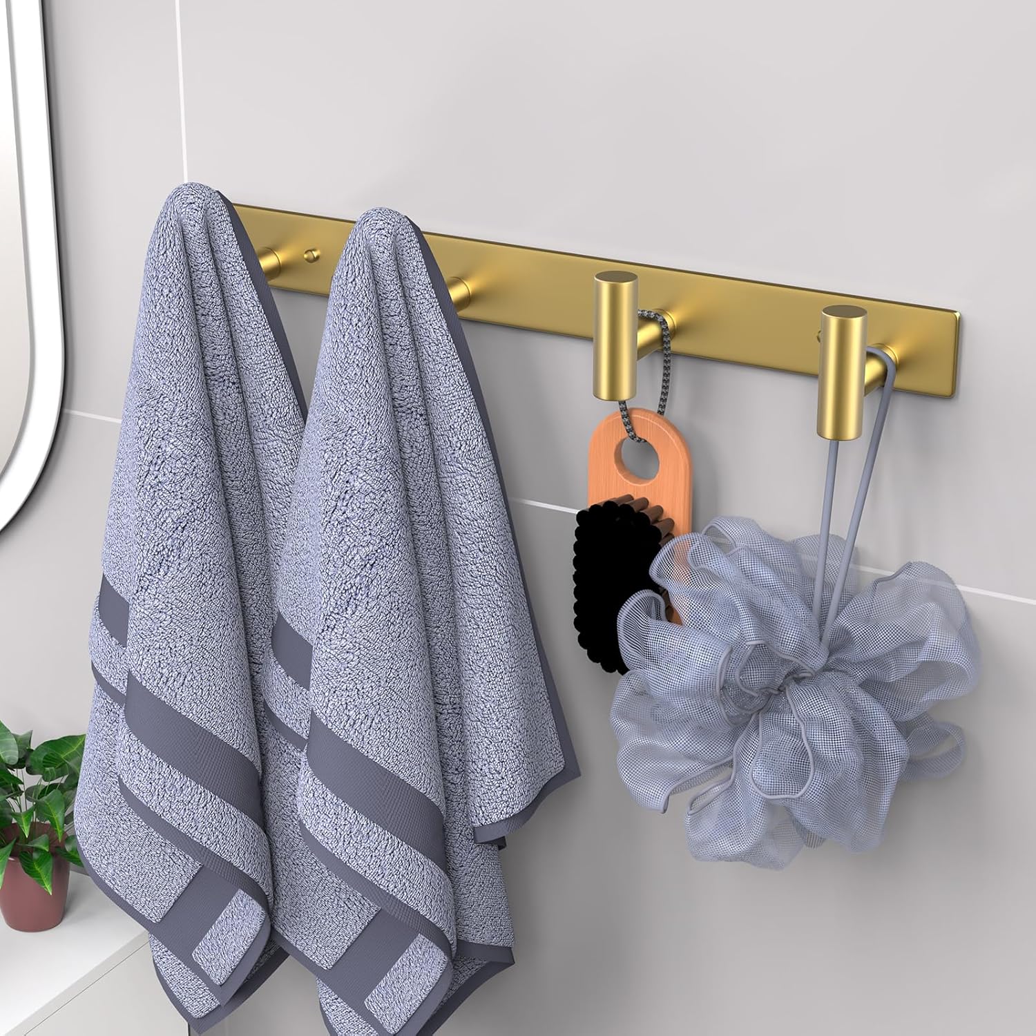 VAEHOLD Hat and Coat Wall Mount Rack - Hooks for Robes, Bags, Keys, and Towels - Bathroom Towel Hanger Organizer (Gold, “T“ Shape 4 Hooks 2 Pack)