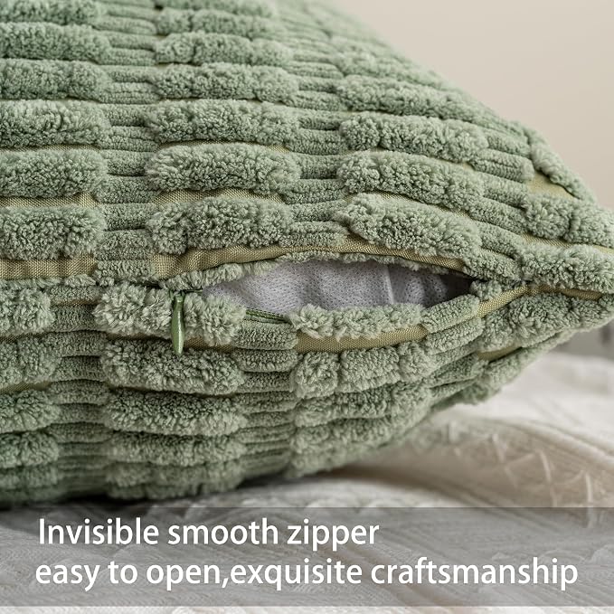 Aegero Pack of 2 Christmas Green Corduroy Decorative Throw Pillow Covers 20x20 - Image 3