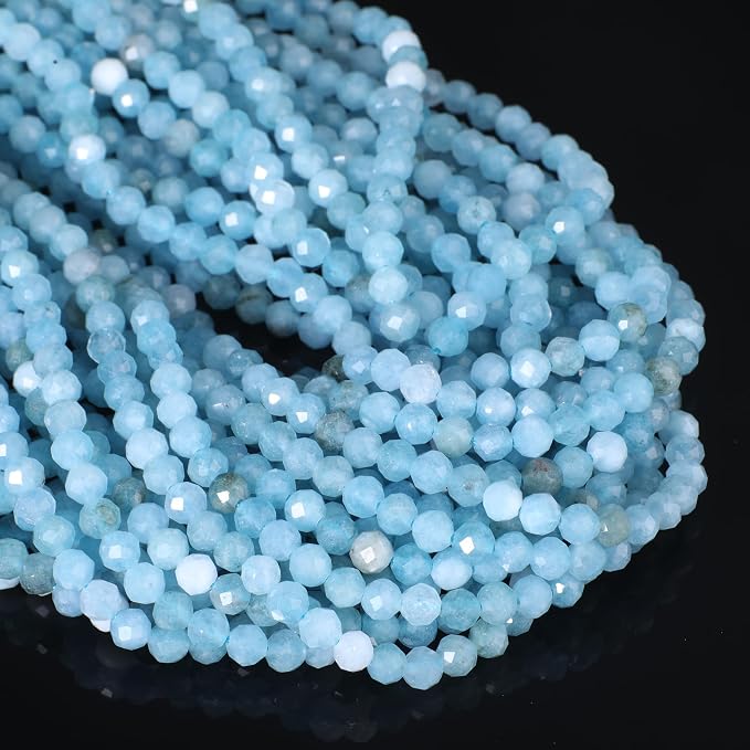 4mm 90pcs Deep Color Aquamarine Tiny Gemstone Beads by SongXi