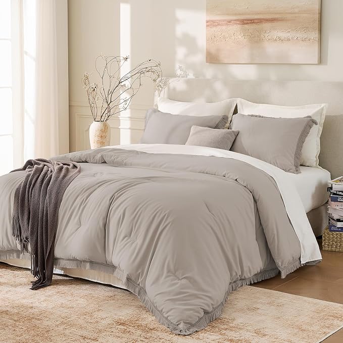 Andency Queen Comforter Set Khaki, 3 Pieces Boho Fall Tassel Lightweight - Image 10