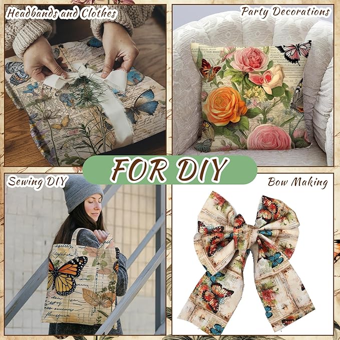 HunnmingRe 20 Pcs 10''x10'' Vintage Butterfly Quilting Fabric Square Retro - Image 5