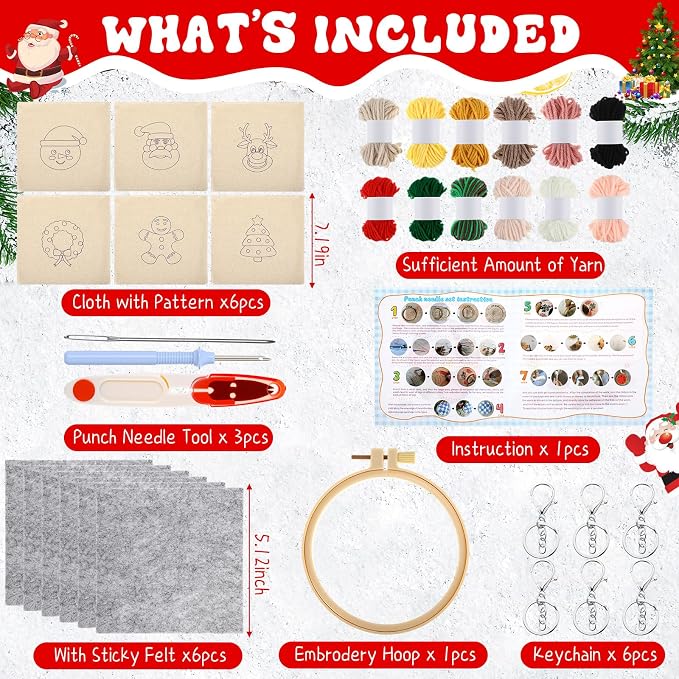 WinnerWhy 6 Pcs Christmas Punch Needle Kit Adults Beginner Keychain Accessories - Image 2