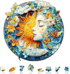 Moon Sun Face Art Puzzles Fantasy Flowers Round Puzzle Adults Gifts by Jollitot