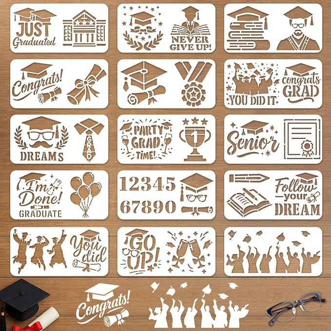 INFUNLY 15PCS Graduation Painting Stencils 3.9×7.87" Graduation Season Wall by INFUNLY