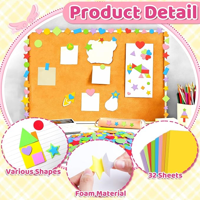 3400Pcs Foam Stickers Foam Shape Stickers Heart Star Square Geometric Sticker - Image 3