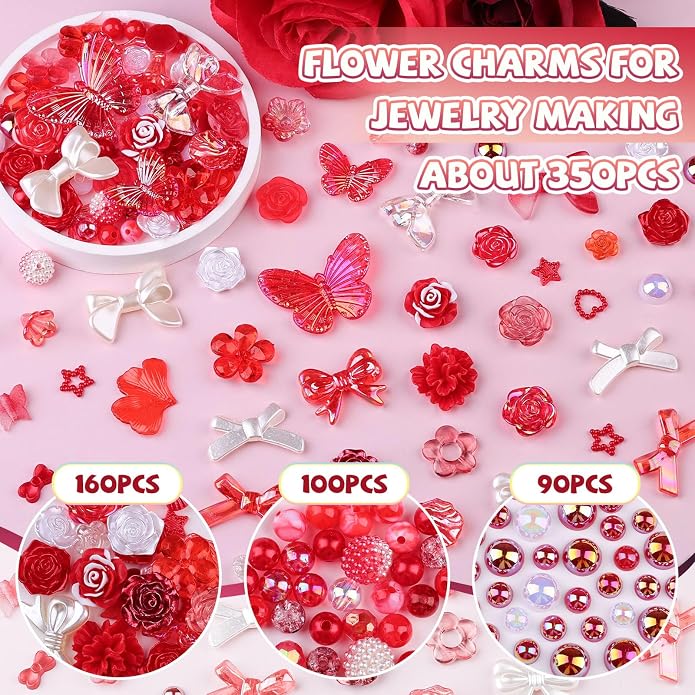 350 Pieces 3D Resin ABS Colorful Rose Flower Bows Butterfly Charms - Image 2