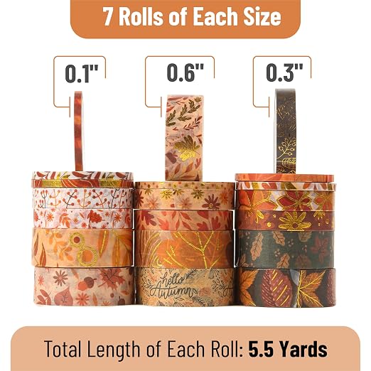 Mr. Pen- Washi Tape Set, 21 Rolls, Autumn Leaves | 5.5 Yards/Roll, Washi Tape - Image 4