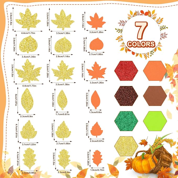 600Pcs Glitter Fall Leaf Foam Sticker Self Adhesive Maple Leaves | Autumn - Image 2