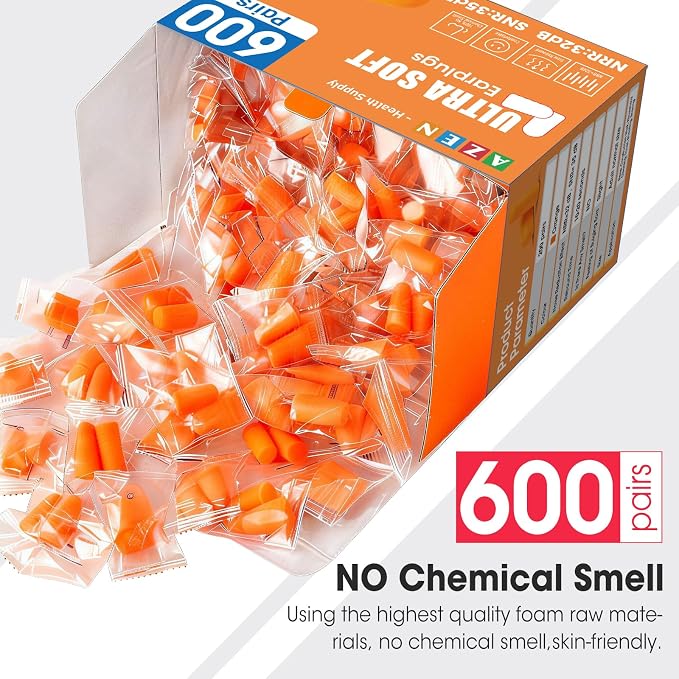 AZEN 600 Pairs Ear Plugs, NRR 32dB Soft Foam Ear Plugs - Image 5