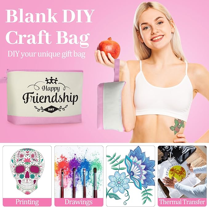 Silkfly 48 Pcs Cotton Canvas Makeup Bags Cosmetic Zipper Bags 10.2 x 5.5 x 2'' - Image 4