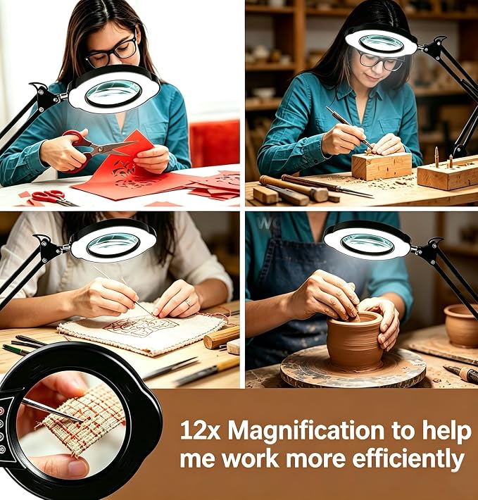 12X Magnifying Glass with Light and Clamp, 84 LEDs Real Glass Lens Magnifying - Image 7