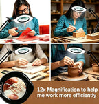 12X Magnifying Glass with Light and Clamp, 84 LEDs Real Glass Lens Magnifying - Image 7
