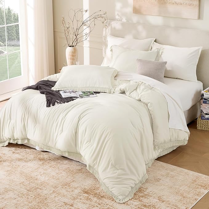Andency Comforter Oversized King Ivory 120x98, 3 Pieces Boho Winter Lightweight - Image 6