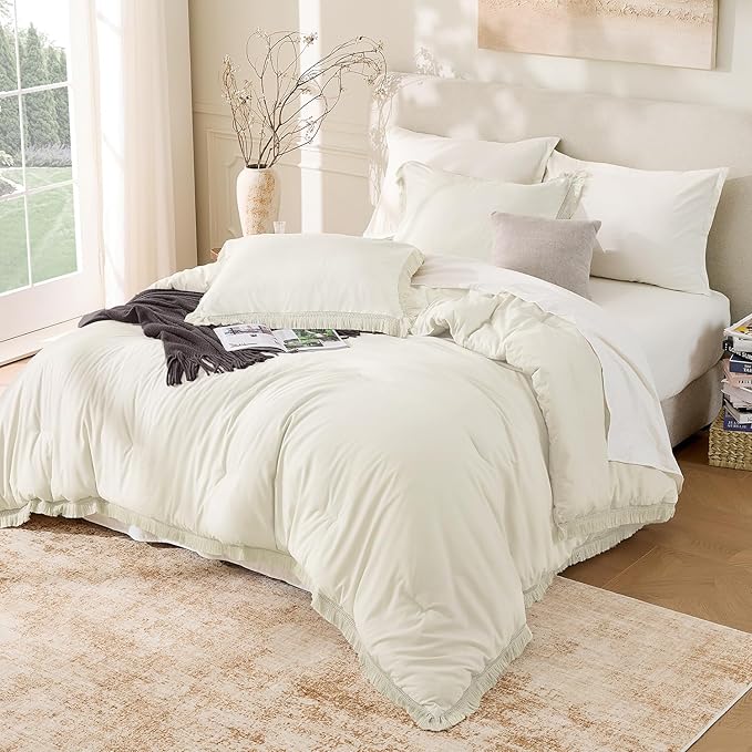 Andency King Size Comforter Set Ivory, 3 Pieces Boho Soft Lightweight Bedding - Image 6