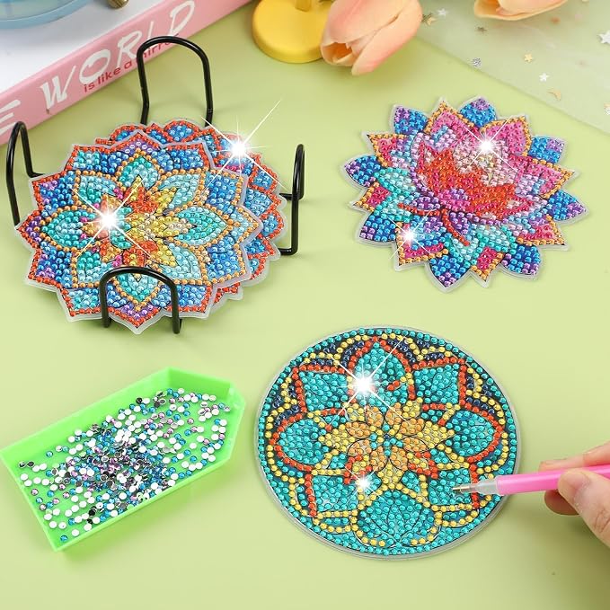 UPINS 8Pcs Lotus Diamond Art Painting Coasters Kits - Image 4