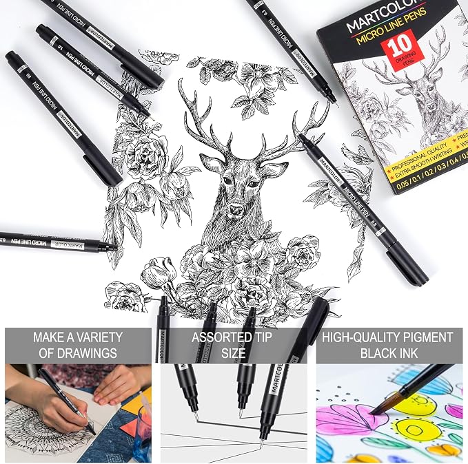 MARTCOLOR Micro Pen Fineliner Pens, 10 Size Archival Black Ink Pens | Fine - Image 3