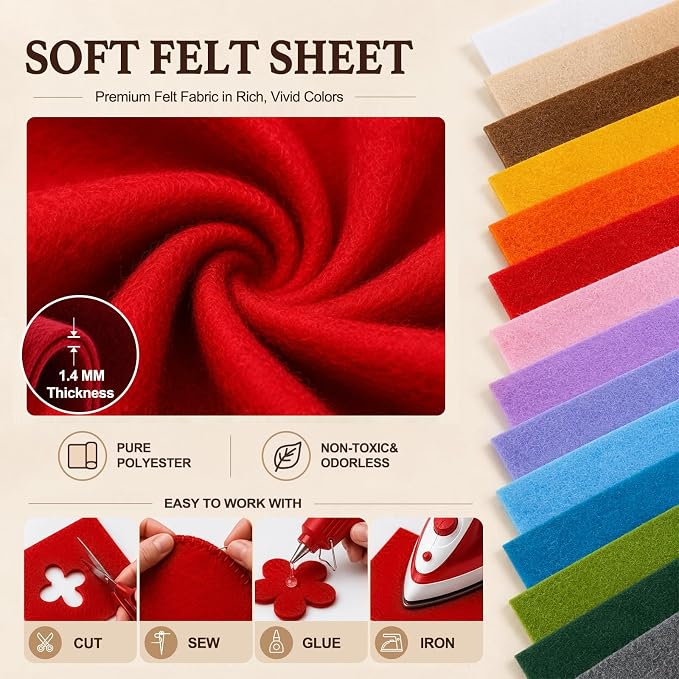 Red Large Felt Fabric 36" x 36", 1.4 mm Soft Felt Sheet, Nonwoven Fabric - Image 4