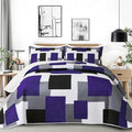 Tyrot 2 Piece Dark Purple Grey Quilt Set Twin Size Black White Gray Geometric by TyrotHomeDecor