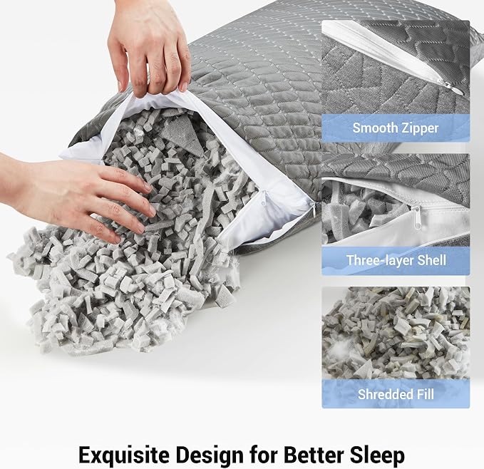 puredown King Size Pillows Set of 2, Shredded Memory Foam Pillows, Cooling - Image 5