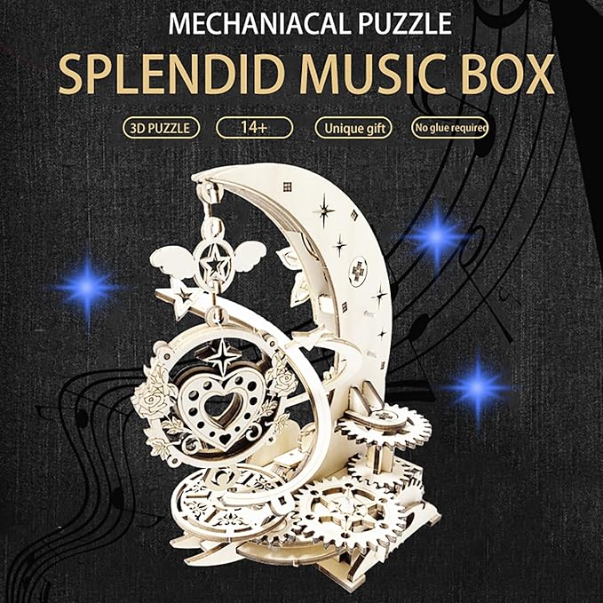 Wooden 3D Puzzle for Adults Mechanical Music Box Model Kits Wood DIY Crafts Kit - Image 2
