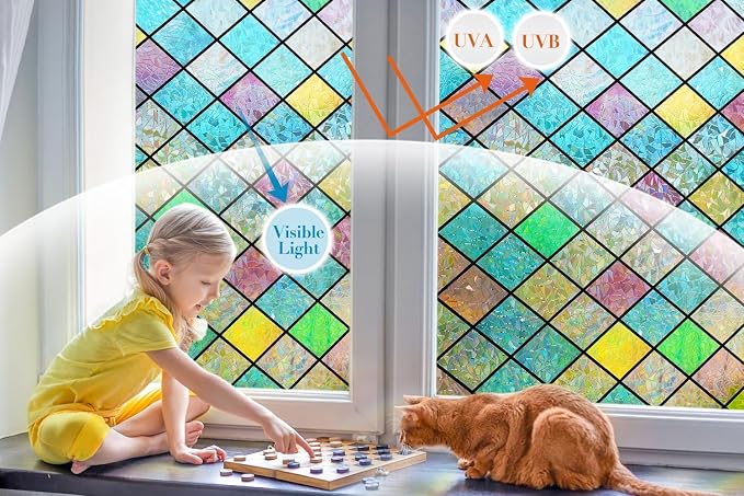 Bloss Stained Glass Window Film, 3D Rainbow Windows Privacy Film, Decorative - Image 2