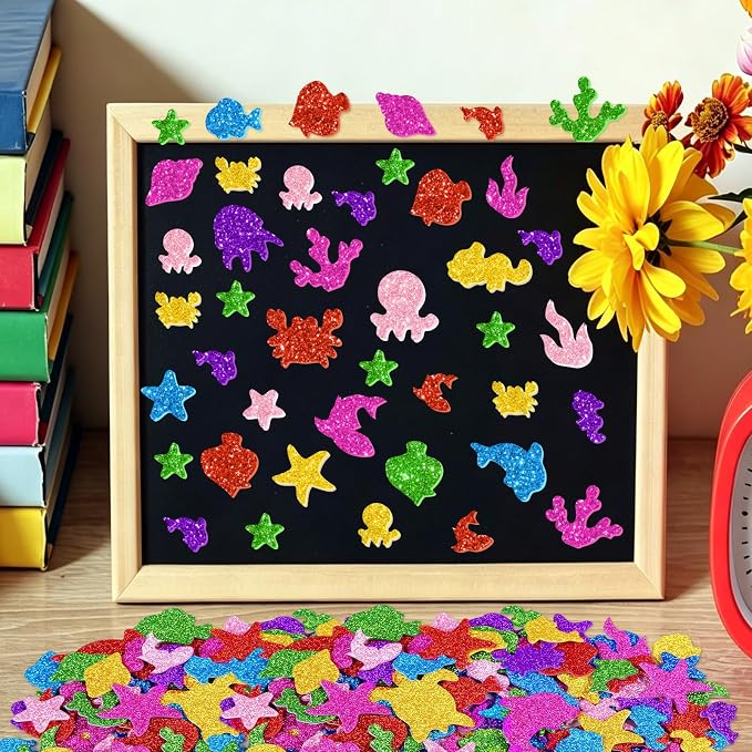 651 Pcs Glitter Foam Stickers, Sea Animal Shapes Stickers, 7 Sheets Colorful 3D - Image 7