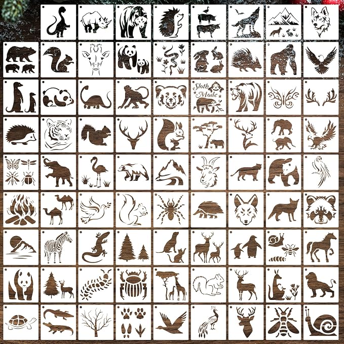 80 Pcs 3 x 3 Inch Stencils for Painting on Wood, Reusable Farm & Animal Plastic by DZXCYZ
