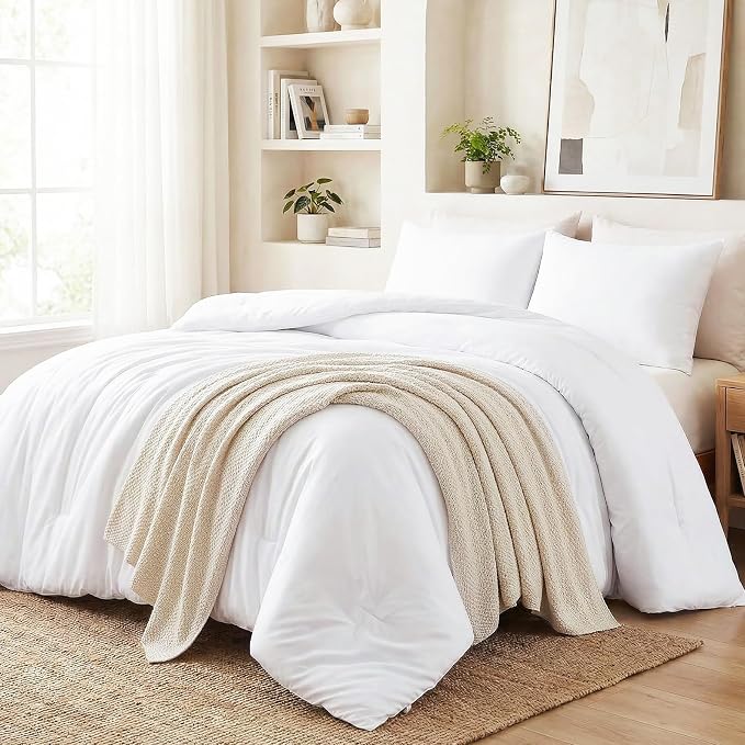CozyLux Oversized King Comforter Set White, 3 Pieces 120x98 Solid Breathable - Image 6