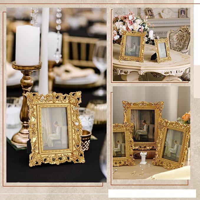 Wonderjune 3 Pcs Vintage Picture Frames Antique Set Baroque Ornate Gold Arched - Image 3
