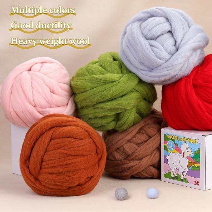 QMNNMA Wool Roving 0.88 lb, Colored Natural Wool Roving - Image 6