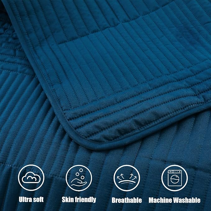 Whale Flotilla Ultra Soft Twin Quilt Bedding Set, Lightweight Fall Blue Quilts - Image 9