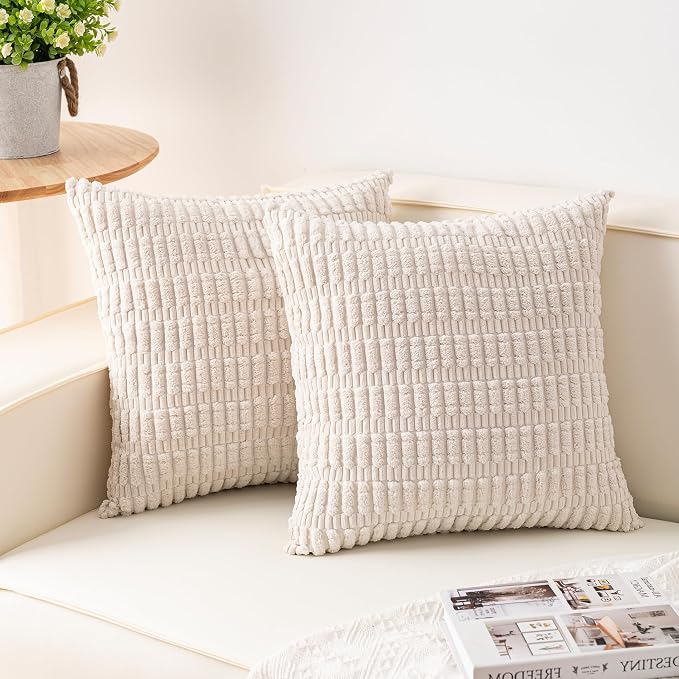 Aegero Pack of 2 Corduroy Decorative Throw Pillow Covers 22x22 Inch Soft by Unknown