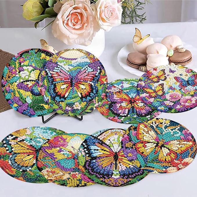 8 Pack Diamond Art Coasters, Butterfly Diamond Painting Coasters Kits | - Image 5