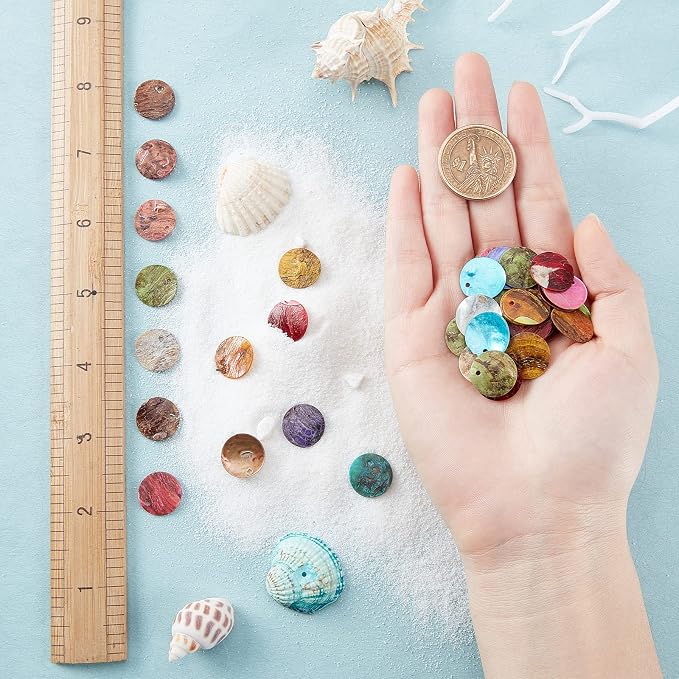 SUNNYCLUE 1 Box 100Pcs 10 Colors Shell Charm Bulk Colorful Flat Round Assorted - Image 3