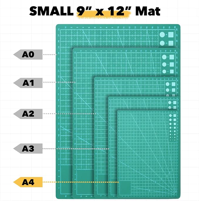Mandala Crafts Self-Healing Cutting Mat Set – 9" x 12" A4 Green Double-Sided - Image 3