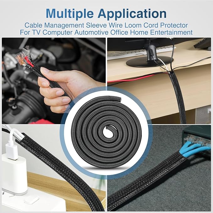 Nilight Cable Sleeve, 25ft-1/2inch Cord Management Sleeves, Braided Sleeving - Image 6