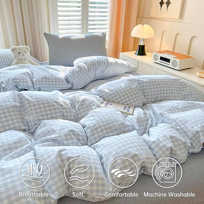 BOLINLIVING Gingham Duvet Cover Full Size, Microfiber Bedding Set - Image 3