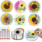 6 Absorbent Ceramic Tiles with Cork Base, Paint Your Own Sunflower Coaster | by Unknown
