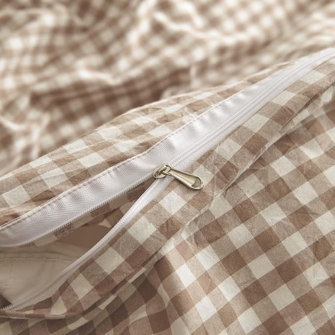 Nayoroom Gingham Duvet Cover Full Size 100% Washed Cotton Brown Tan Plaid - Image 7