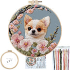 FONNUY Chihuahua Dog Floral Embroidery Kit, Cross Stitch Kits by FONNUY