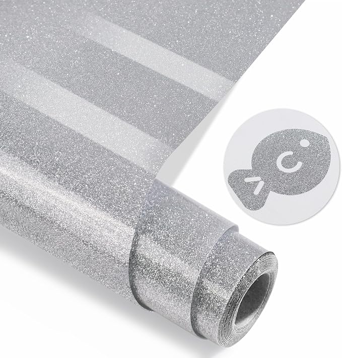 Silver Glitter HTV Heat Transfer Vinyl, Glitter Iron on Vinyl Roll 10" x8ft | by MEVOREW
