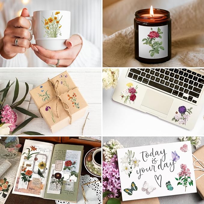 Knaid 100 Pieces Vintage Flower Stickers Set - Image 6