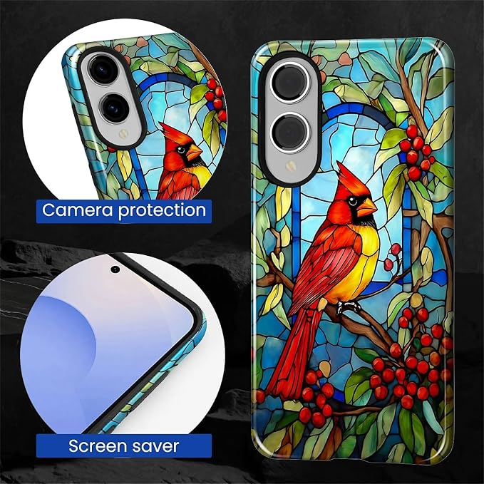 for Samsung Galaxy S25 Edge Case, Stained Glass Cardinal Bird Pattern Glossy 2 - Image 6