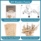 RoWood 3D Wooden Puzzle for Adults, Vintage Wooden Watercraft Model Sailboat - Image 7