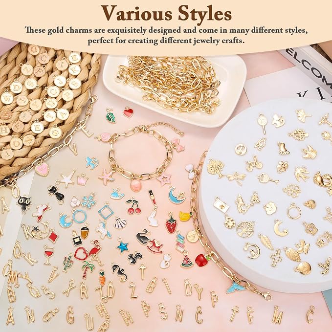 Flasoo 416 Pieces Gold Charm Bracelet Making Kit, Including Paperclip Chain - Image 4